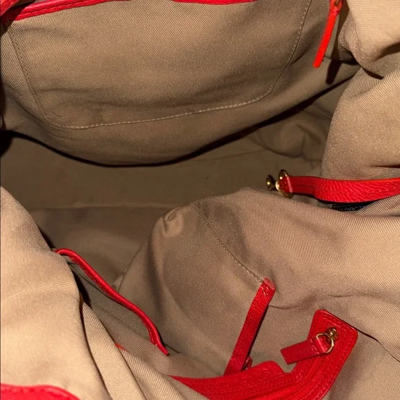 Isaac Mizrahi Live XLG Fire Engine RED 100% Leather Bag Tote Purse gold hardware - Picture 10 of 12